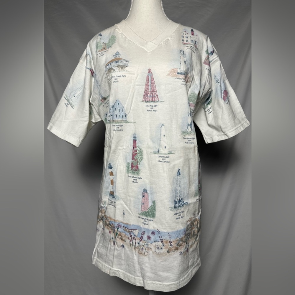 ARTISANS 100% Cotton Lighthouse Novelty Beach‎ Nautical Short Sleeve Size L